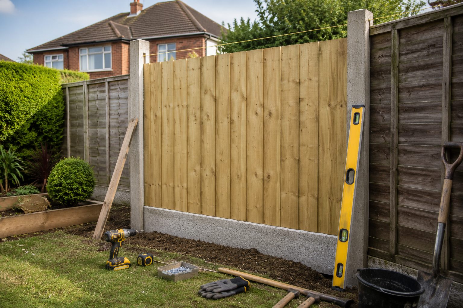 Closeboard fence panel installation