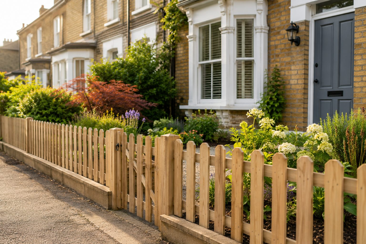 Picket fencing in a front garden