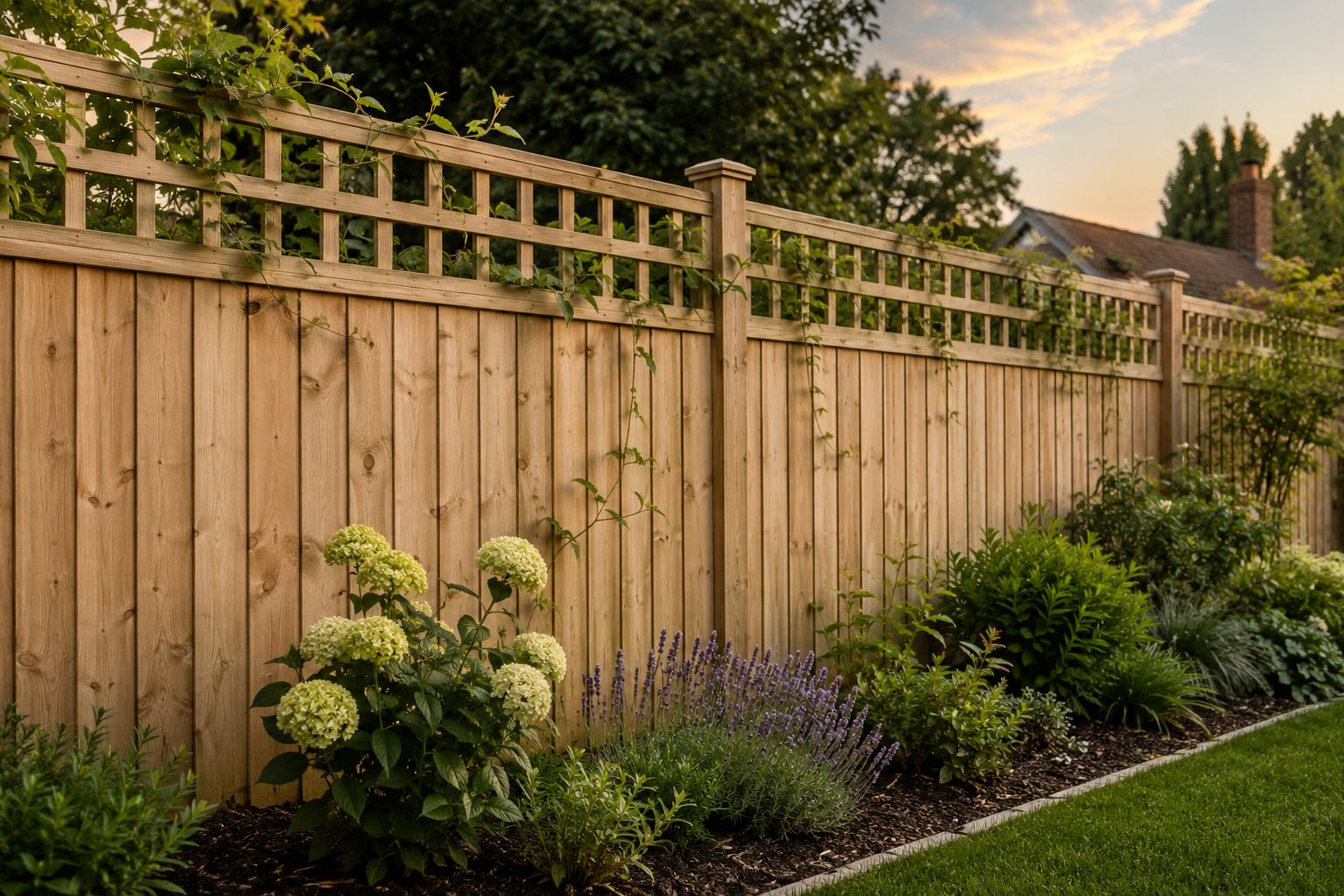 Trellis-topped closeboard fencing